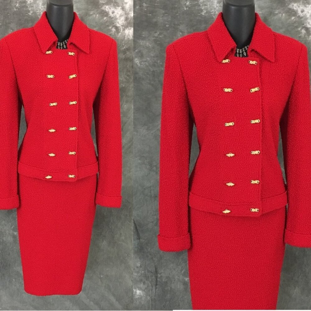 BEAUTIFUL St John collection knit red jacket skirt suit size 4 6 - Picture 1 of 9